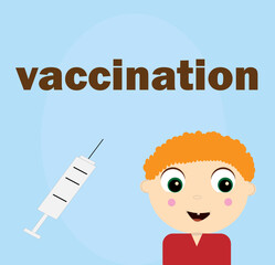 Vaccination of children boy syringe blue background