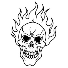 flaming skull head drawing