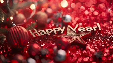 A red background with a star and the words Happy Year! on it