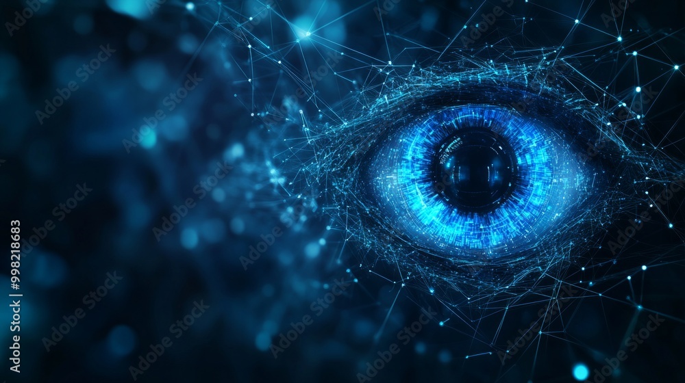 Poster a blue eye with a web of lines surrounding it