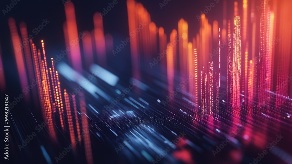 Poster a close-up of a 3d financial graph with light reflections and shadows, illustrating the depth and co