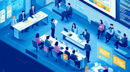 A group of people are sitting around a table in a conference room