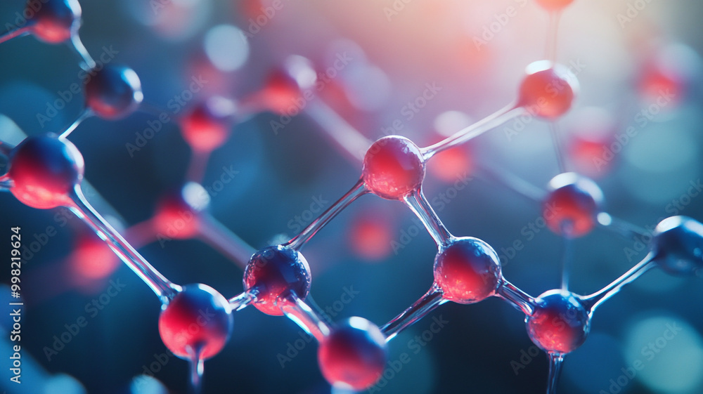 Aufkleber close-up view of colorful molecular structure with atoms and bonds illuminated by soft light