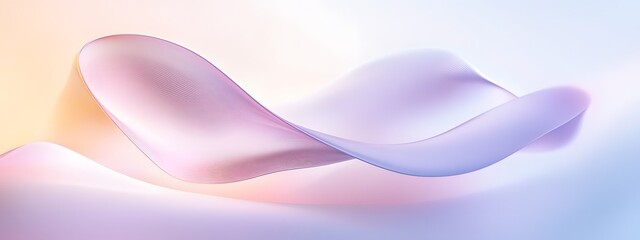 A white, curved, wave-shaped structure on the left side of an abstract background with light blue and purple tones