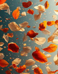 Colorful Autumn Petals Floating in the Air