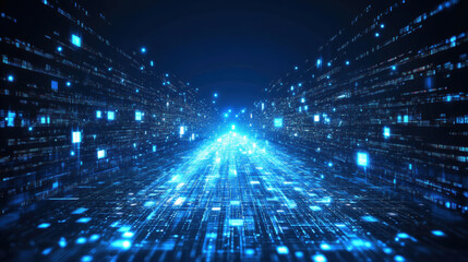 Digital Data Highway with Glowing Blue Lights and Futuristic Technology