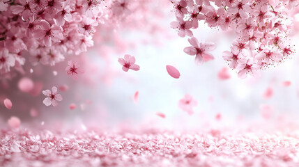 Pink Cherry Blossom Flowers and Falling Petals, Background for Product Placement