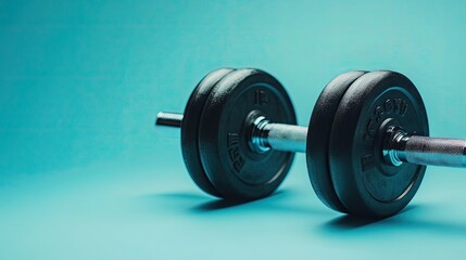 A set of dumbbells isolated on a one-color background, ideal for fitness designs with space for text.