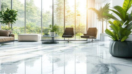 Modern Interior Design with Sunlight Streaming Through Large Windows