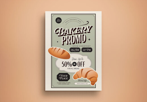 Green Beige Vintage Modern Bakery Promo Flyer Layout