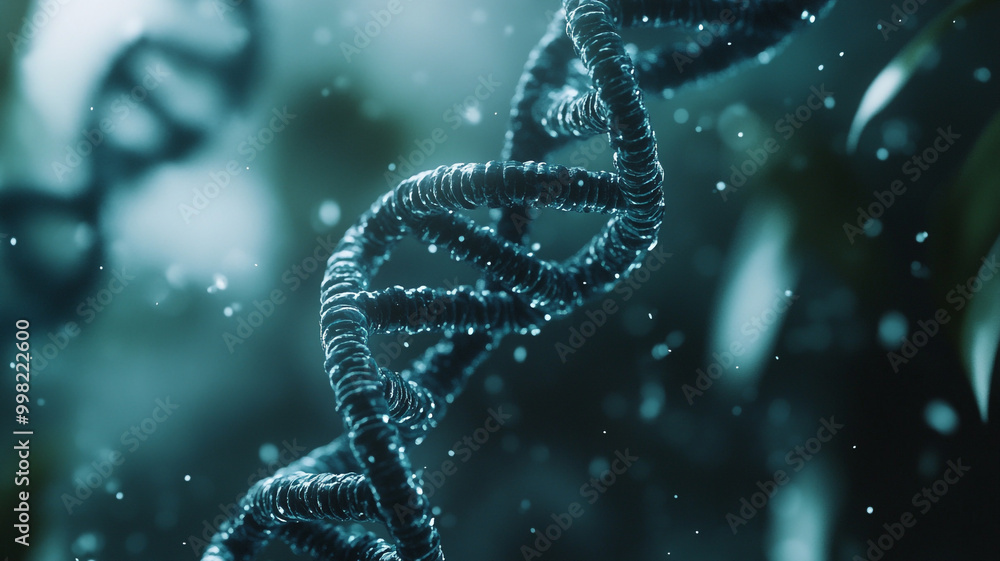 Poster exploring the intricate structure of dna in a laboratory setting with a blue hue and soft lighting