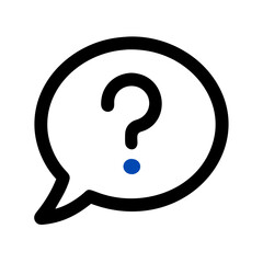 Question bubble icon illustration in black and blue colors on white background with copy space
