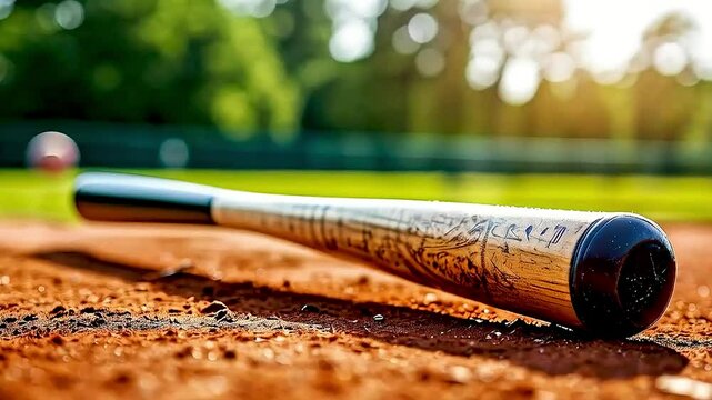 a baseball bat  and  ball  on  the field