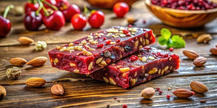 Nutrient-packed hematogen bar resting on a rustic wooden table, offers a healthy snack rich in iron and protein for a boost of energy anytime.