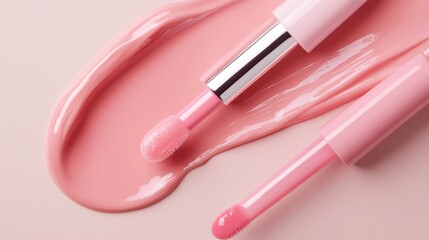 A modern flat-lay of Cool Pink matte lipsticks and liquid glosses, showing off a combination of matte and high-shine finishes.