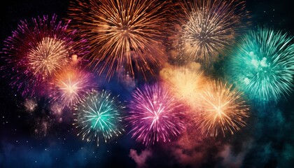 Colorful fireworks display lighting up the night sky during a festive celebration event