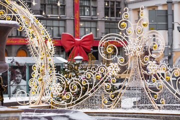  Christmas decorations on the streets of the city at the central TSUM store in Moscow. Christmas holidays.