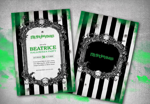 Halloween Beetle Horror Party Invitation with AI illustration Elements