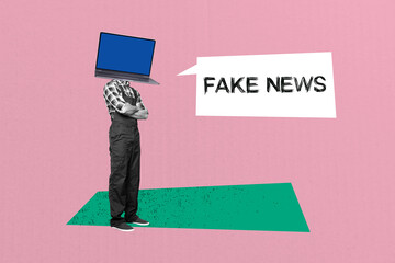 Composite trend artwork sketch image photo collage of speech cloud fake news misleading propaganda...