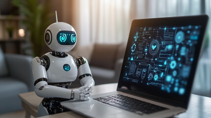 AI-powered virtual personal assistants managing everyday tasks seamlessly, enhancing productivity and convenience in daily life. The scene depicts a user interacting with a sleek virtual assistant int