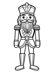 Line drawing of a nutcracker, black and white, suitable for coloring by children.