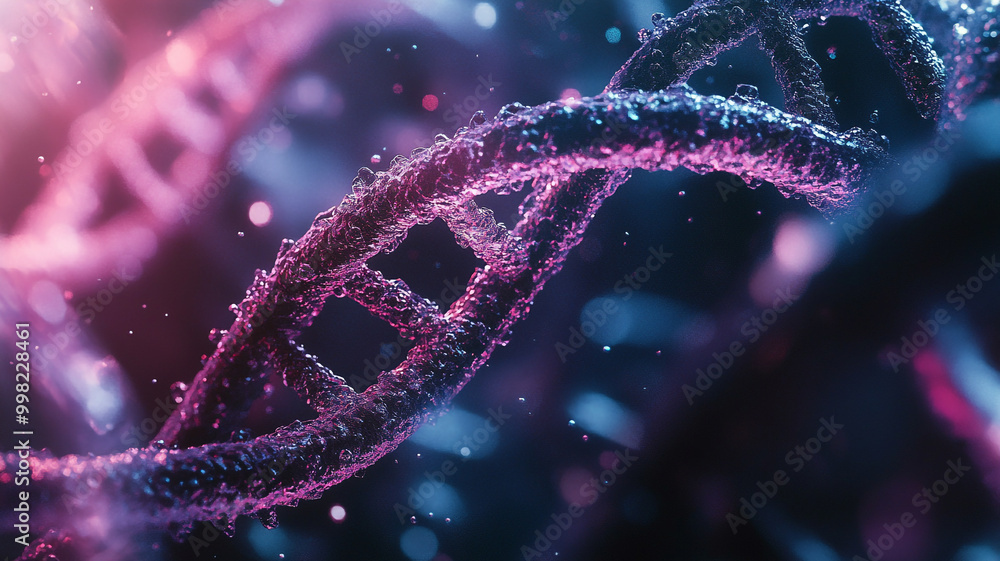 Poster close-up of a colorful dna double helix model set against a dark background