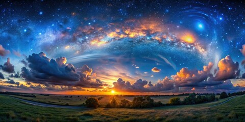 Fototapeta premium Breathtaking HDRI night sky featuring stars and clouds, perfect for 3D rendering, creating atmospheric backgrounds that enhance visual storytelling and immersive experiences.