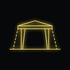 Glowing neon line outdoor folding tent icon isolated on black background. Camping tent symbol illustration