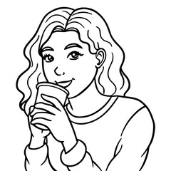 girl drinking coffee sketch drawing