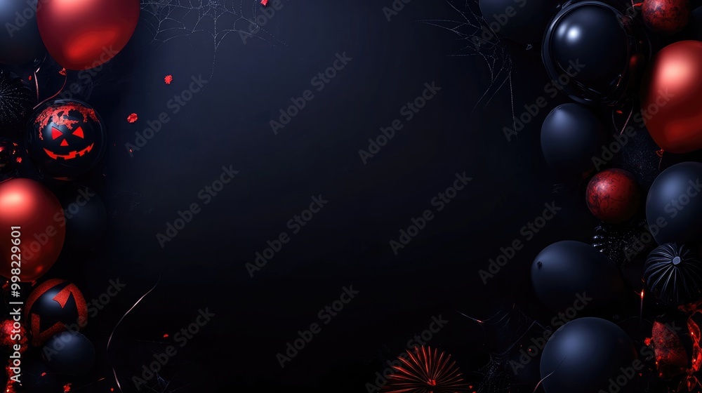 Sticker Halloween celebration banner featuring dark balloons and festive decorations