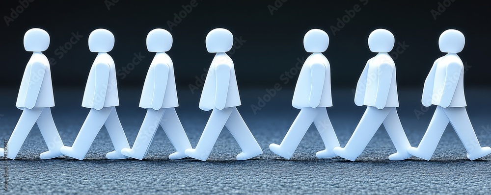 Aufkleber this photo features a row of white figures walking in unison, symbolizing teamwork and progress.