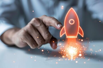 A person holds a brightly lit rocket in their hand, with a hint of excitement and anticipation