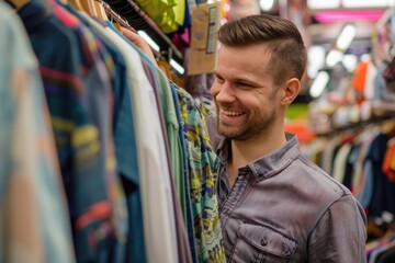 Fototapeta premium A person standing in front of a rack of shirts, perfect for fashion or lifestyle imagery