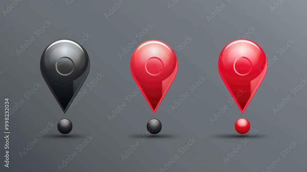 Aufkleber Three markers on a map or in a navigation system, used for tracking locations