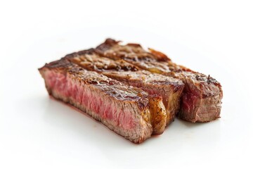 Obraz premium A freshly cooked piece of steak served on a clean white plate, ready to be enjoyed