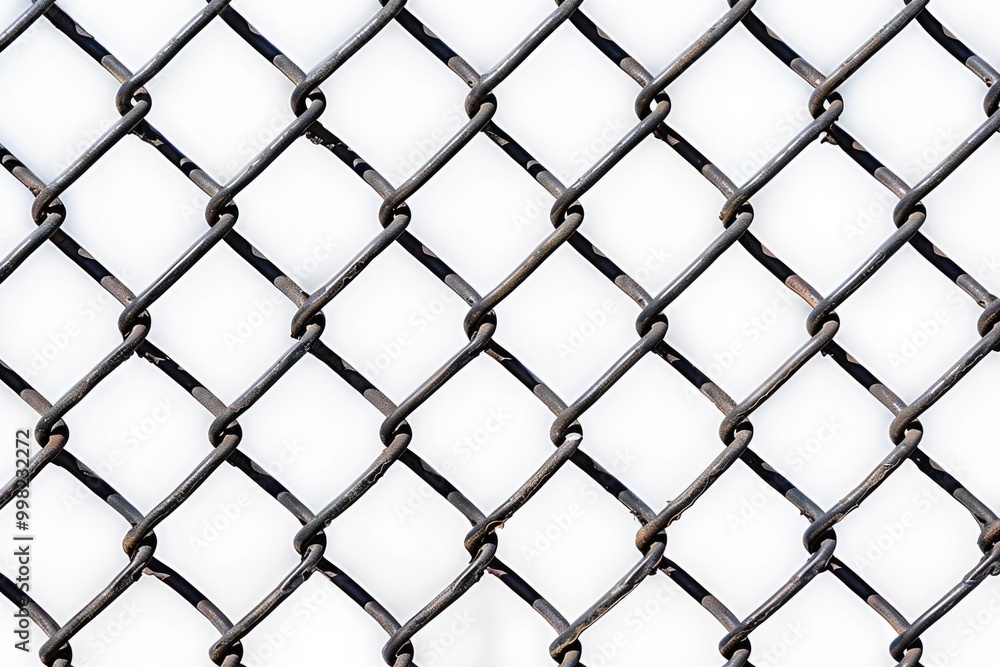 Poster A close-up view of a chain link fence with a mesh pattern, often used for security or enclosures