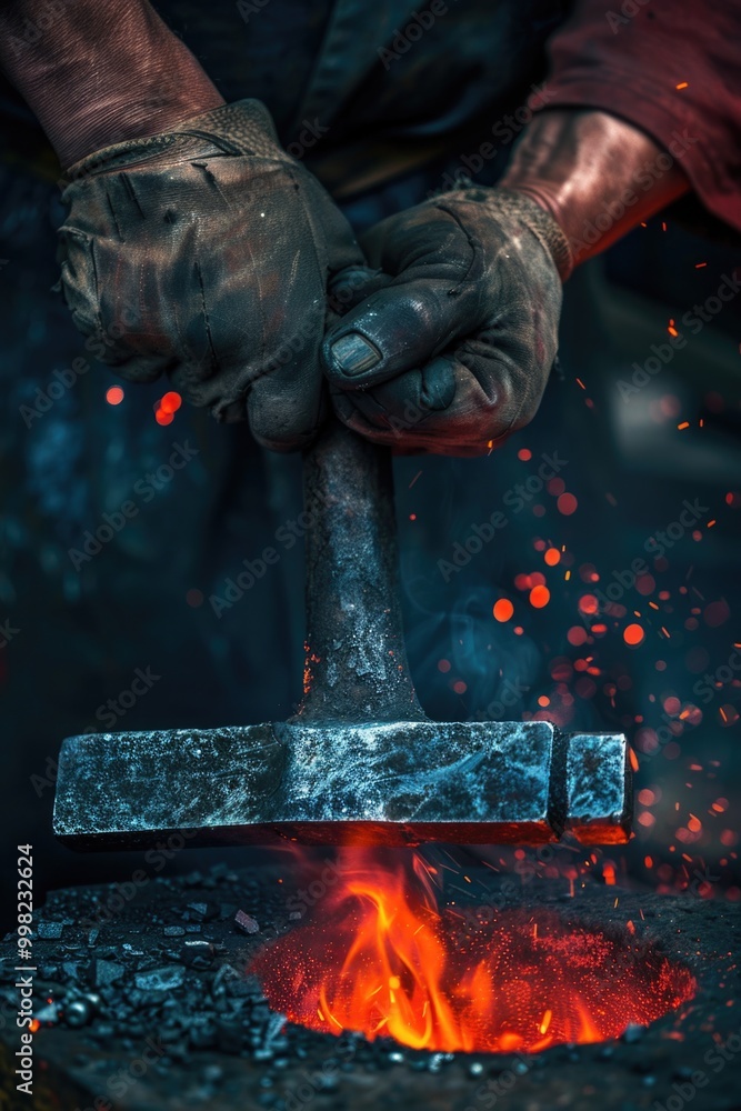 Poster a person using a hammer to shape or form metal