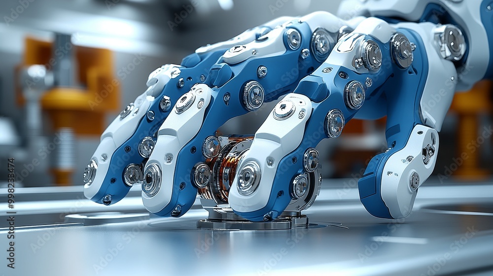 Aufkleber a close-up of a robotic hand interacting with machinery, showcasing advanced technology and precisio