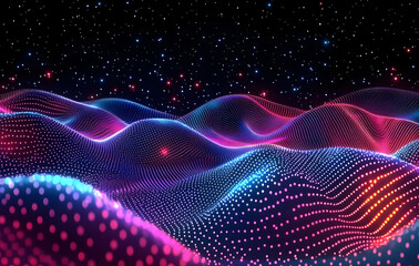 Colorful Neon Digital Background with Glowing Waves