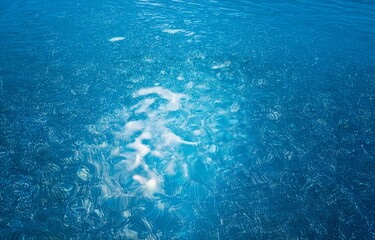 A top-down view of a pool with ripples caused by the water's movement.