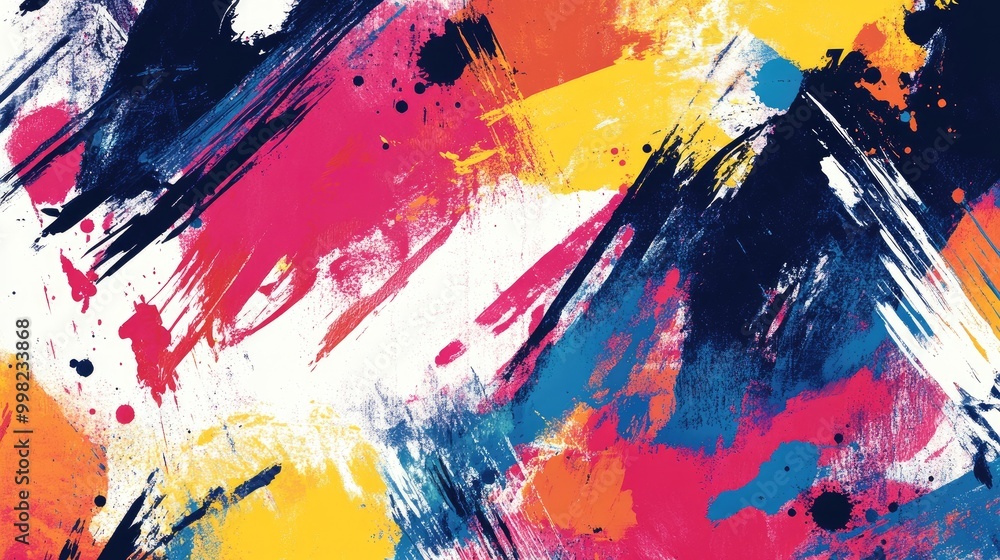 Poster a dynamic abstract background filled with bold brush strokes and splashes of color, creating a vibra