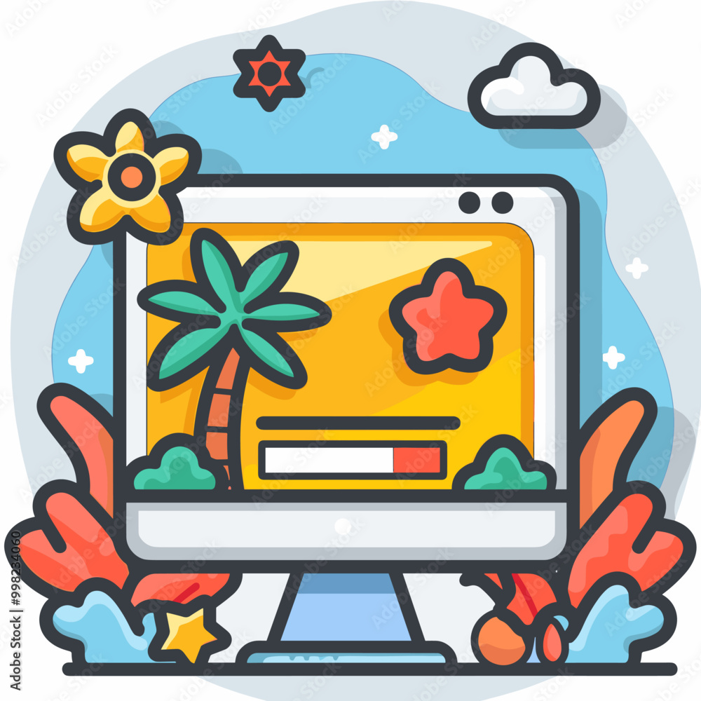 Leinwandbilder a computer monitor with a tropical scene and a message that says 