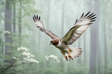 Obraz premium A hawk with pale green leaves and delicate white flowers, AI Generated