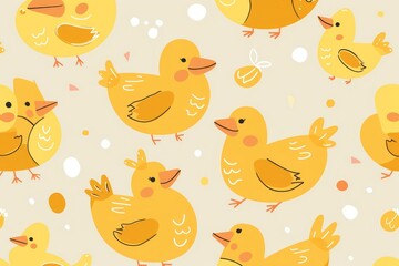 Obraz premium Seamless pattern with funny swimming birds. Childish print. Vector hand drawn illustration.