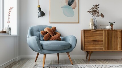 A warm and inviting living room with a blue chair