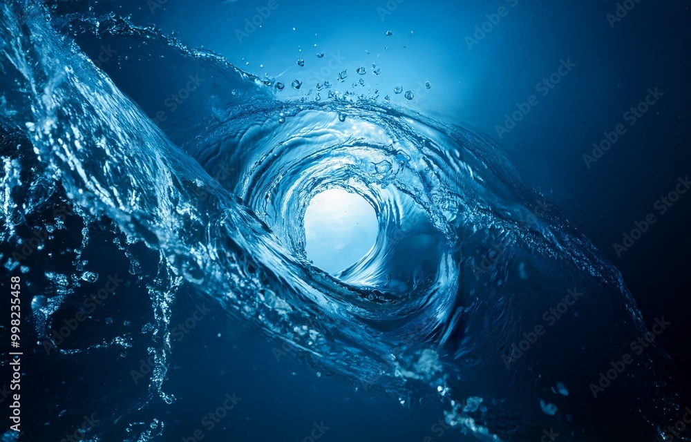 Fototapete a blue wave curls and breaks, creating a vortex in the water.