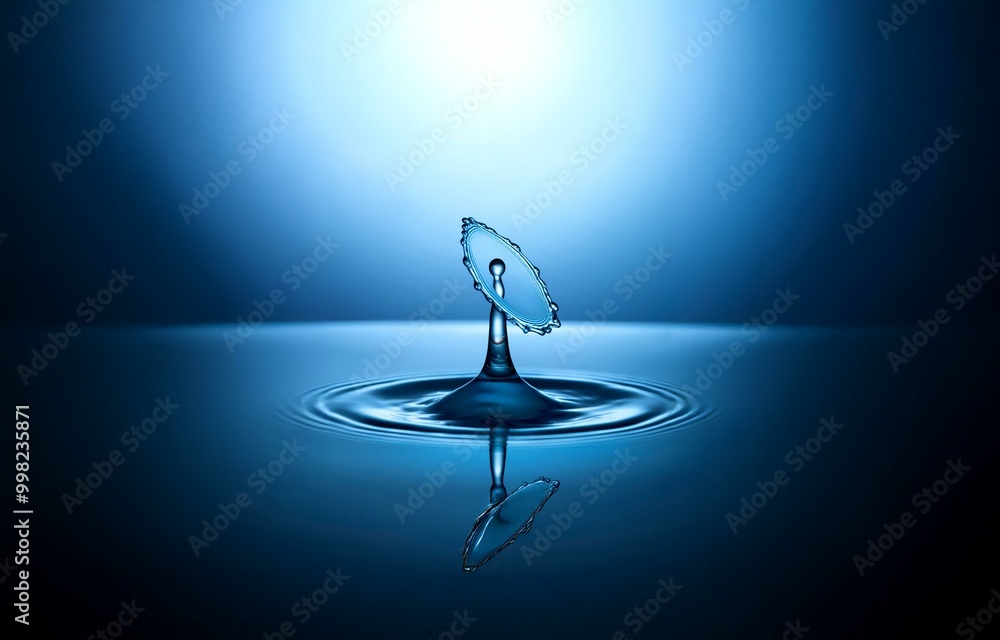Poster a single water drop creates a crown-shaped splash as it impacts the surface of the water.