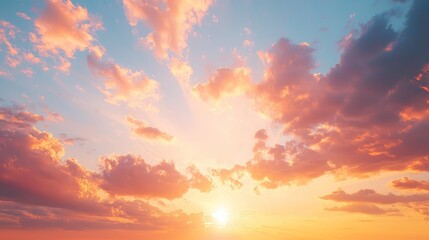 Fototapeta premium A Vibrant Sunset Embracing the Sky with Colorful Clouds and Golden Sunlight, Evoking Feelings of Tranquility and Wonder at Dusk