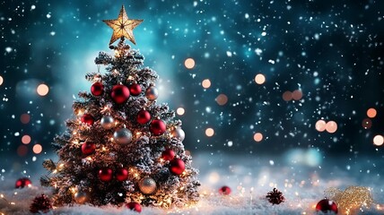 A Beautifully Decorated Christmas Tree Covered in Sparkling Lights and Ornaments, Bringing Festive...