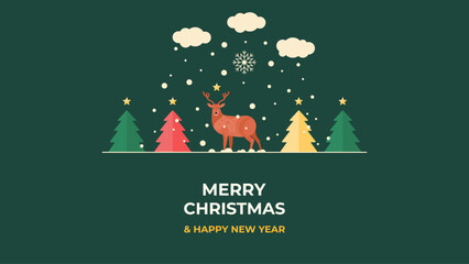 Merry christmas and happy new year background with a deer and other decorations